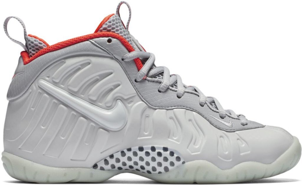 Nike Air Foamposite Pro Pure Platinum (GS) Pure Platinum/Pure Platinum-Wolf Grey-Bright Crimson (644792-005)