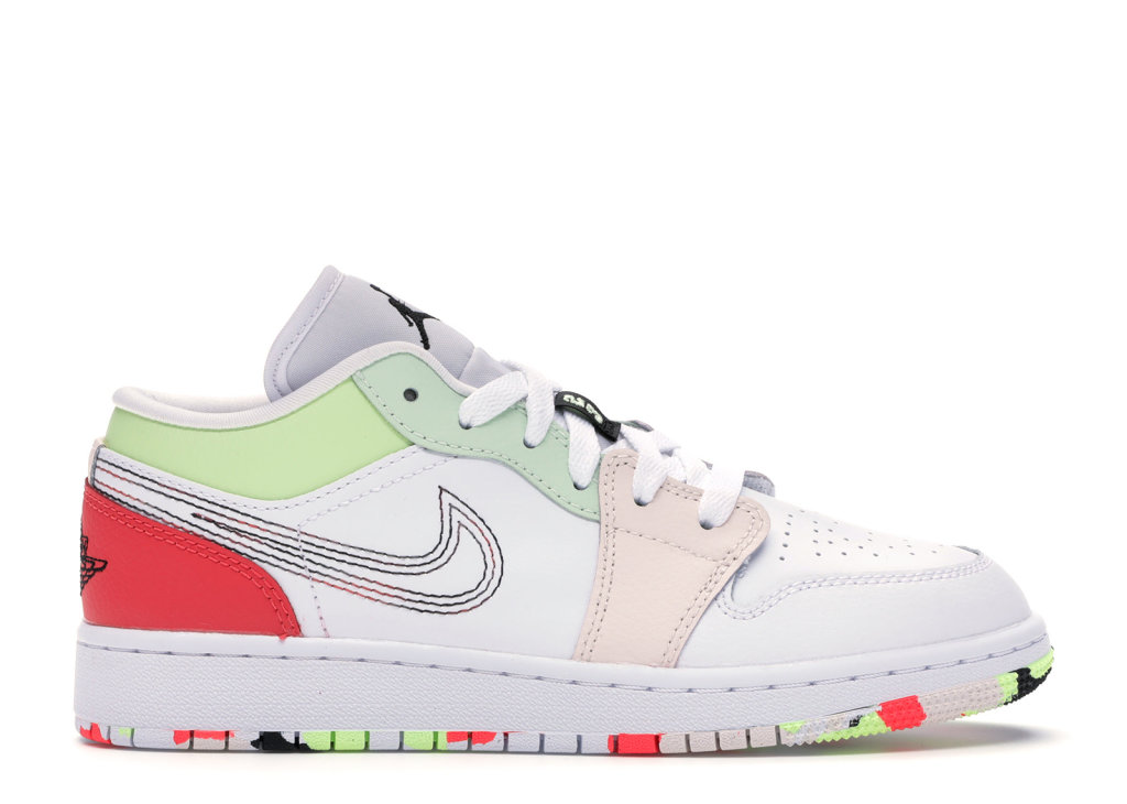 Jordan 1 Low Glow-In-The-Dark (GS) White/Ember Glow-Barely Volt-Black (554723-176)