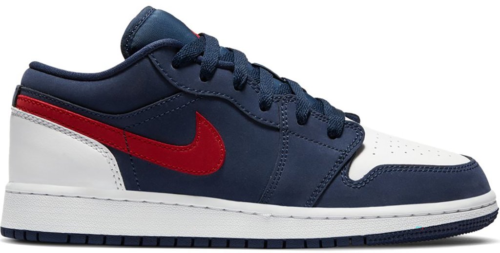 Jordan 1 Low USA (GS) Midnight Navy/White-University Red (CV9844-400)
