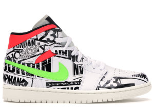 Jordan 1 Mid All Over Logos White/Racer Blue-Black-Cyber-Infrared 23-Sail (554724-119)