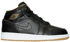Jordan 1 Mid Black Metallic Gold (GS) Black/Black-Metallic Gold-White (554725-042)