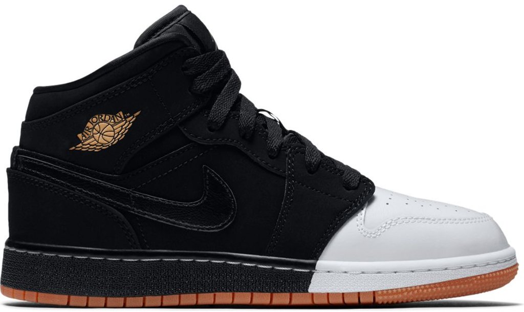 Jordan 1 Mid Black White Gold (GS) Black/Metallic Gold-White (555112-021)