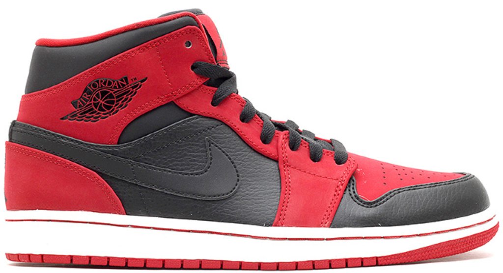 Jordan 1 Mid Bred (2013) Black/Black-Gym Red (554724-005)
