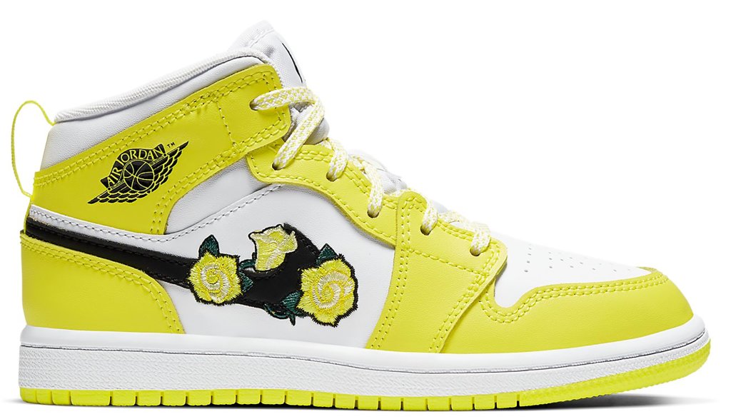 Jordan 1 Mid Dynamic Yellow Floral (PS) Dynamic Yellow/White-Black (AV5173-700)