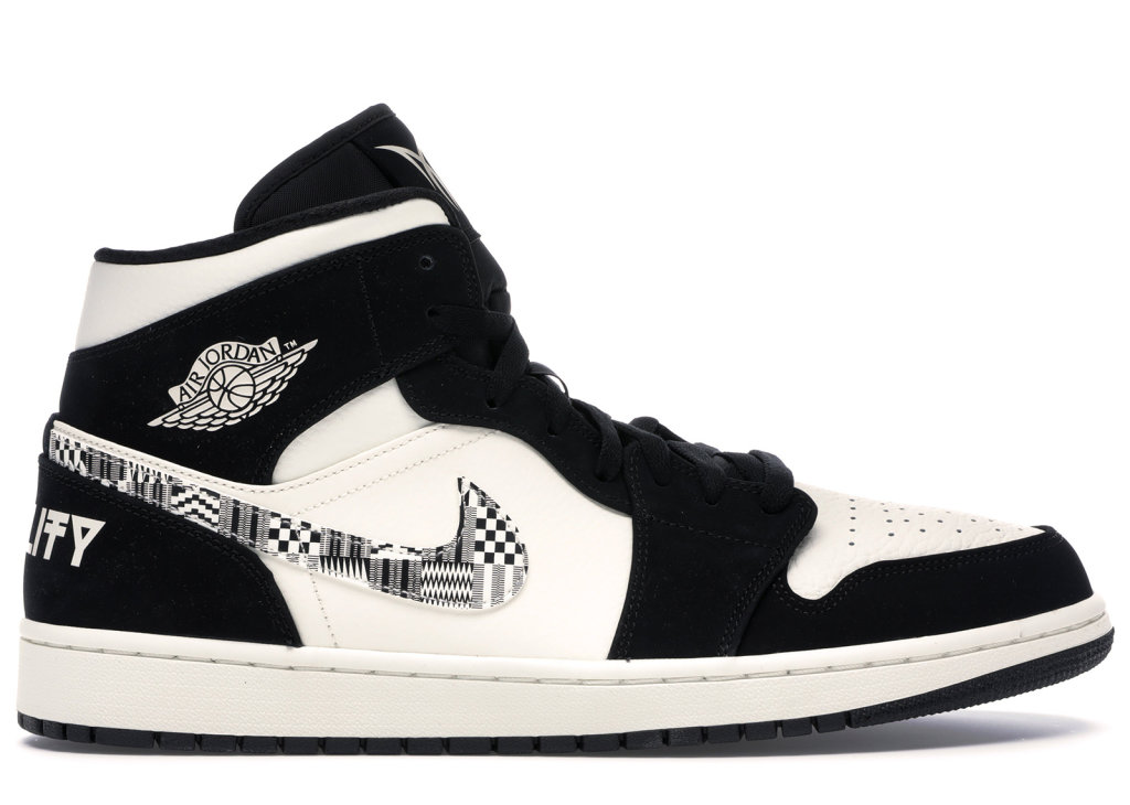 Jordan 1 Mid Equality (2019) Black/Black-Sail-Wolf Grey (852542-010)