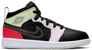 Jordan 1 Mid Glow-In-The-Dark (PS) Black/Ember Glow-Barely Volt-Light Soft Pink-Jade Aura (AV5173-076)