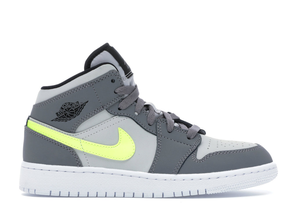 Jordan 1 Mid Gunsmoke Volt (GS) Gunsmoke/Volt-Neutral Grey-White-Black (554725-072)