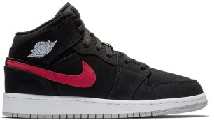 Jordan 1 Mid Multi-Color Swoosh Black (GS) Black/Varsity Red-Varsity Royal-White-Cement Grey (554725-065)