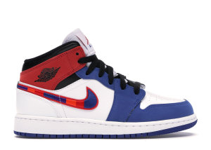 Jordan 1 Mid Rush Blue University Red (GS) White/Rush Blue-Black-University Red (BQ6931-146)