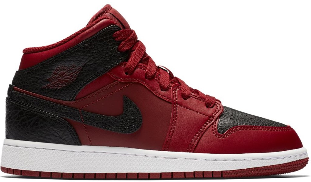Jordan 1 Mid Team Red Black White (GS) Team Red/Black-Summit White (554725-601)