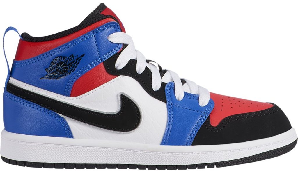 Jordan 1 Mid Top 3 (PS) White/Black-Hyper Royal-University Red-Metallic Silver (640734-124)