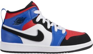 Jordan 1 Mid Top 3 (PS) White/Black-Hyper Royal-University Red-Metallic Silver (640734-124)