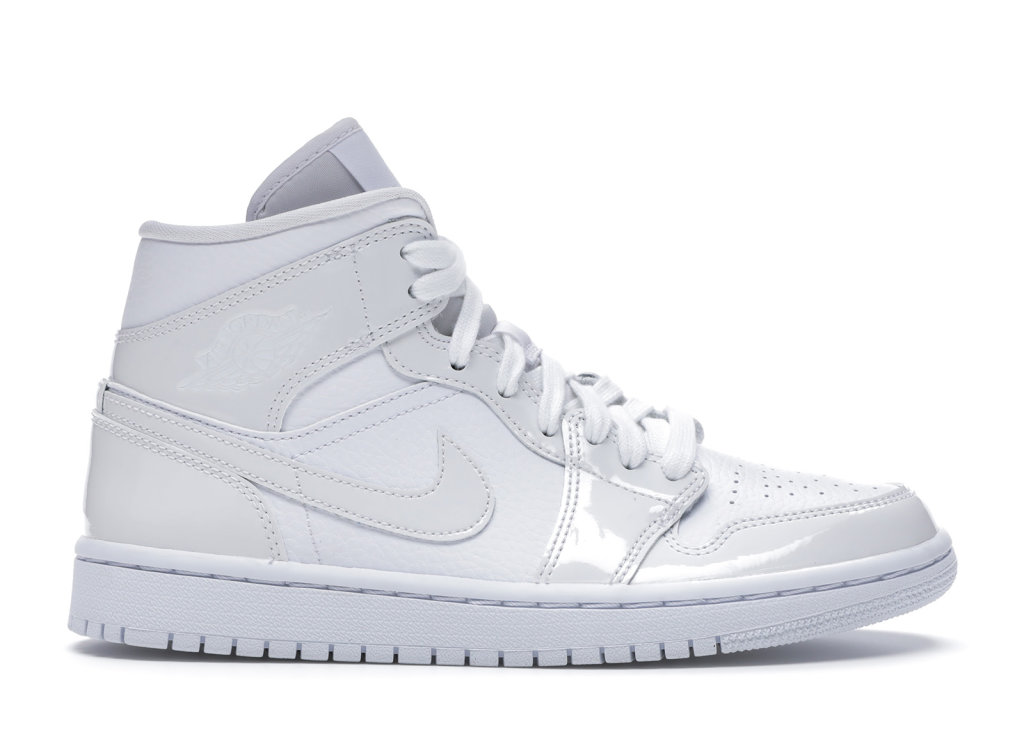 Jordan 1 Mid Triple White Patent Swoosh (W) White/White-White (BQ6472-100)