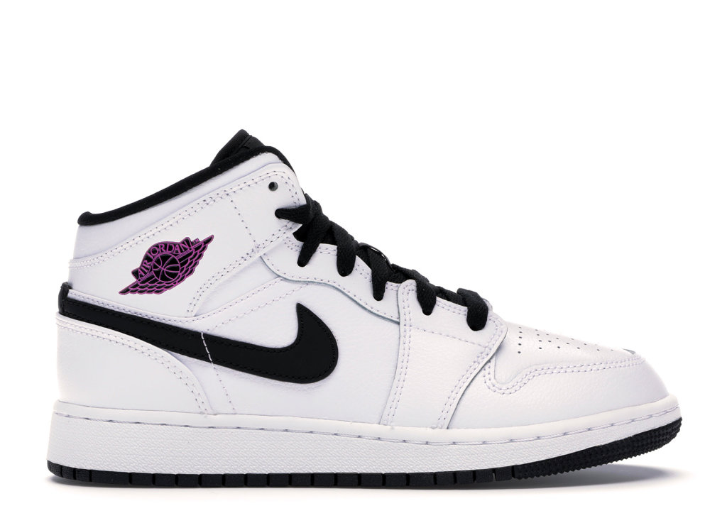 Jordan 1 Mid White Black Fuchsia Blast (GS) White/Black-Fuchsia Blast (555112-138)
