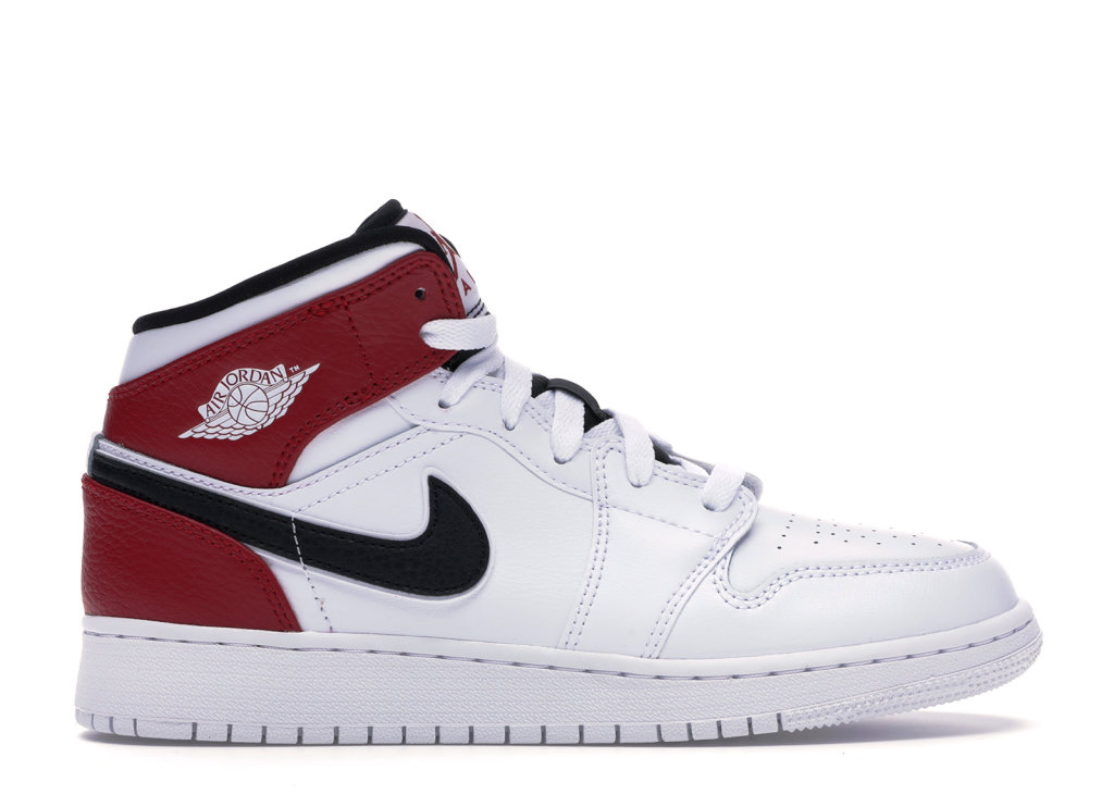 Jordan 1 Mid White Black Gym Red (GS) White/Black-Gym Red (554725-116)