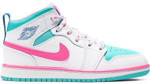 Jordan 1 Mid White Pink Green Soar (PS) White/Digital Pink-Aurora Green-Soar (640737-102)