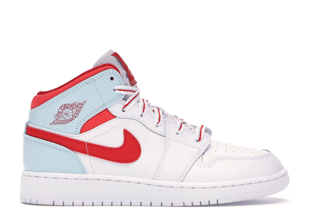 Jordan 1 Mid White Topaz Mist (GS) White/University Red-Topaz Mist-Ember Glow (555112-104)