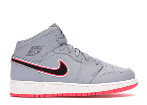 Jordan 1 Mid Wolf Grey Racer Pink Black (GS) Wolf Grey/Racer Pink-White-Black (555112-060)