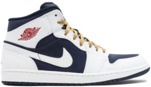 Jordan  1 Phat Mid Olympic (2012) Obsidian/Gym Red-White-Metallic Gold (364770-400)