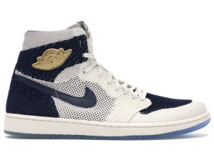 Jordan  1 Retro High Flyknit Derek Jeter RE2PECT Sail/Metallic Gold-Midnight Navy (AH7233-105)