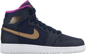 Jordan 1 Retro High Maya Moore (GS) Obsidian/Metallic Gold-White-Vivid Purple (332148-428)