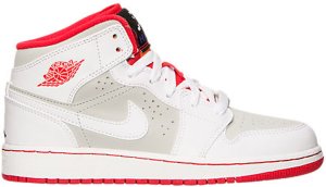 Jordan 1 Retro Mid Hare 2015 (GS) White/True Red-Light Silver-Black (719554-123)