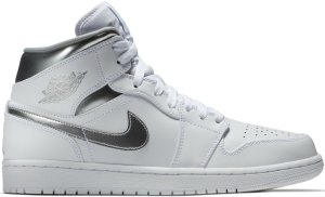 Jordan 1 Retro Mid Pure Money White/Metallic Silver-White (554724-105)