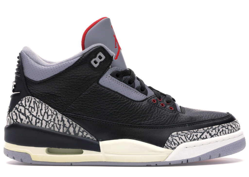 Jordan 3 Retro Black Cement (2001) Black/Cement Grey-White-Varsity Red (136064-001)