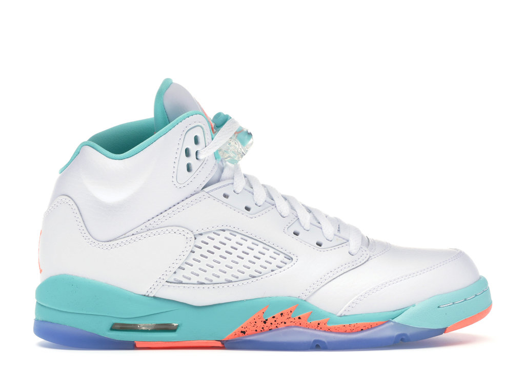 Jordan 5 Retro Light Aqua (GS) White/Crimson Pulse-Light Aqua-Black (440892-100)