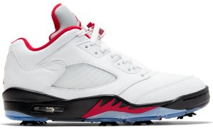 Jordan 5 Retro Low Golf Fire Red (Silver Tongue) White/Black-Metallic Silver-Fire Red (CU4523-100)