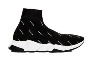 Balenciaga Speed Trainer Mid Logo Print Black Black/White (530360 W0650 1006)