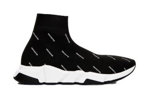 Balenciaga  Speed Trainer Mid Logo Print Black Black/White (530360 W0650 1006)