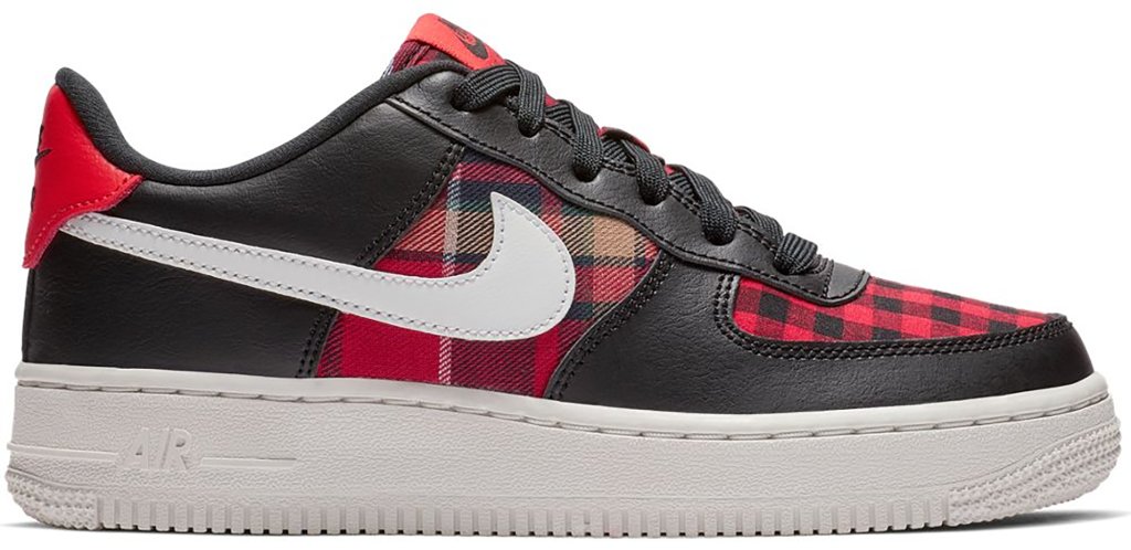 Nike Air Force 1 Low Flannel (GS) Black/Summit White-Habanero Red (849345-004)