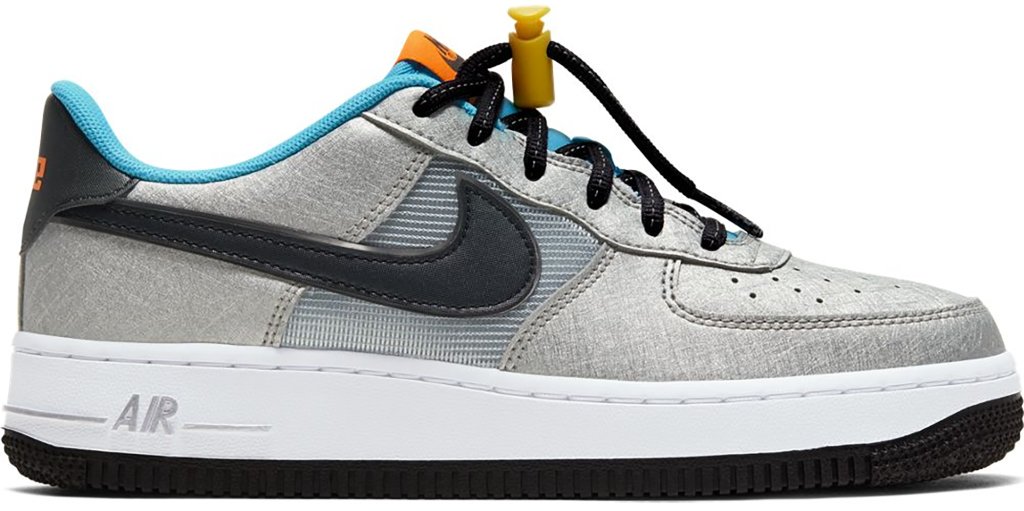 Nike Air Force 1 Low Sky Pack (GS) Metallic Silver/Hyper Crimson-Speed Yellow-Black (CW6011-001)