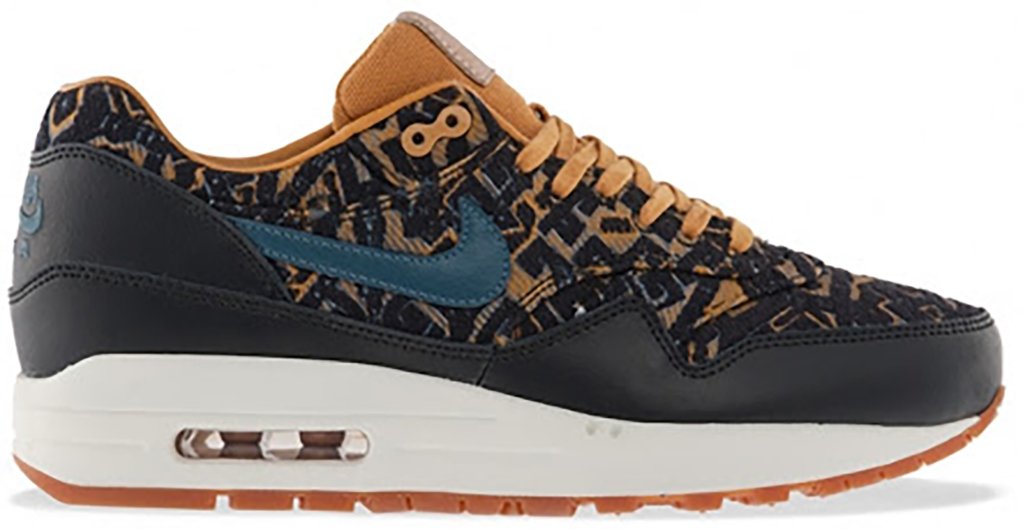Nike Air Max 1 Curtains Pack (W) Black/Dark Armory Blue-Gold Suede-Linen (454746-003)