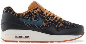 Nike Air Max 1 Curtains Pack (W) Black/Dark Armory Blue-Gold Suede-Linen (454746-003)
