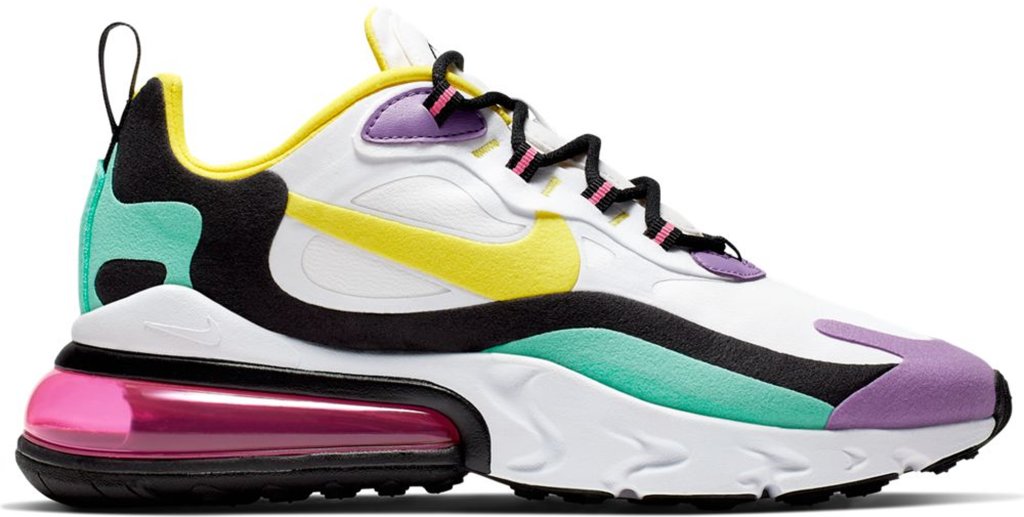 Nike Air Max 270 React Geometric Art (W) White/Black-Bright Violet-Dynamic Yellow (AT6174-101)