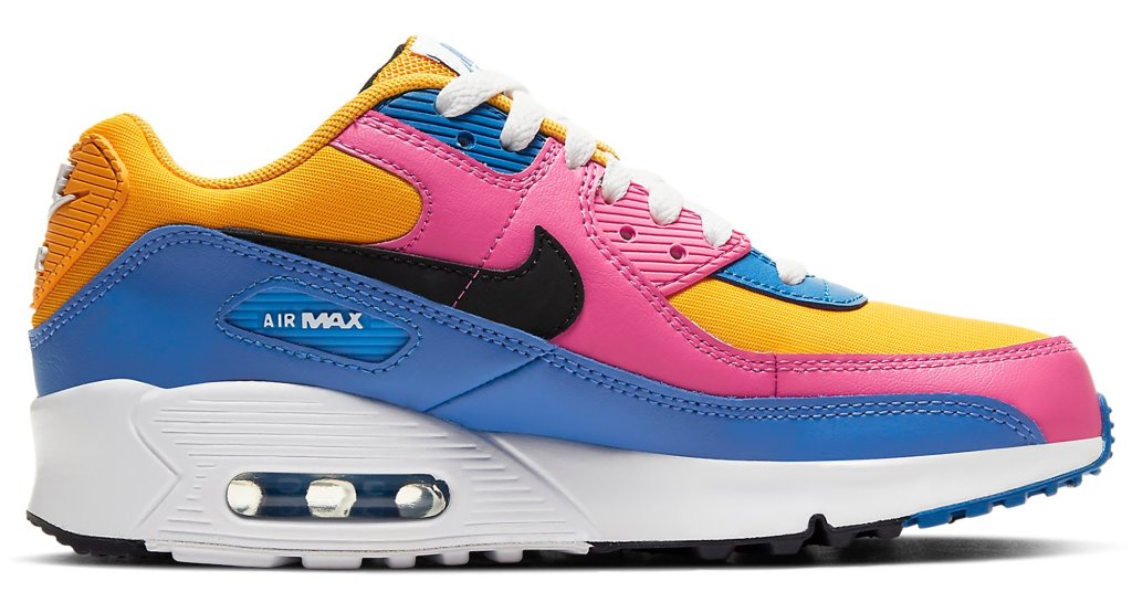 Nike Air Max 90 Leather Multi-Color (GS) University Gold/Battle Blue-White-Black (CD6864-700)
