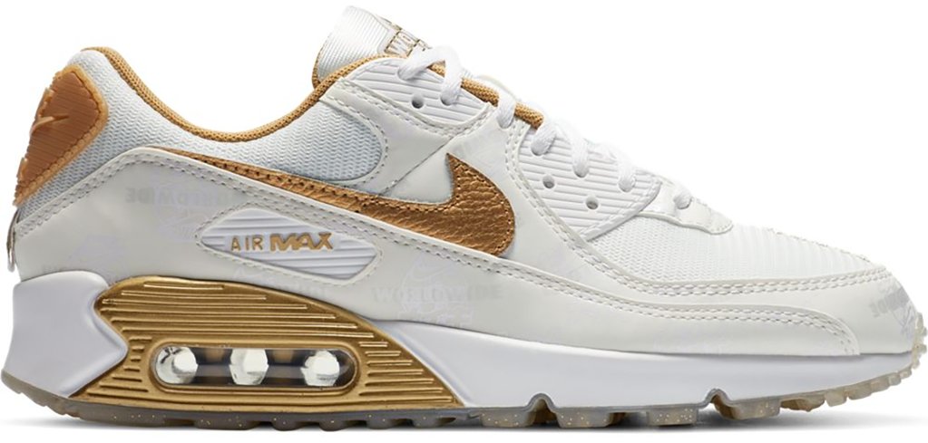 Nike Air Max 90 Worldwide White Gold (W) White/Metallic Gold (DA1342-170)