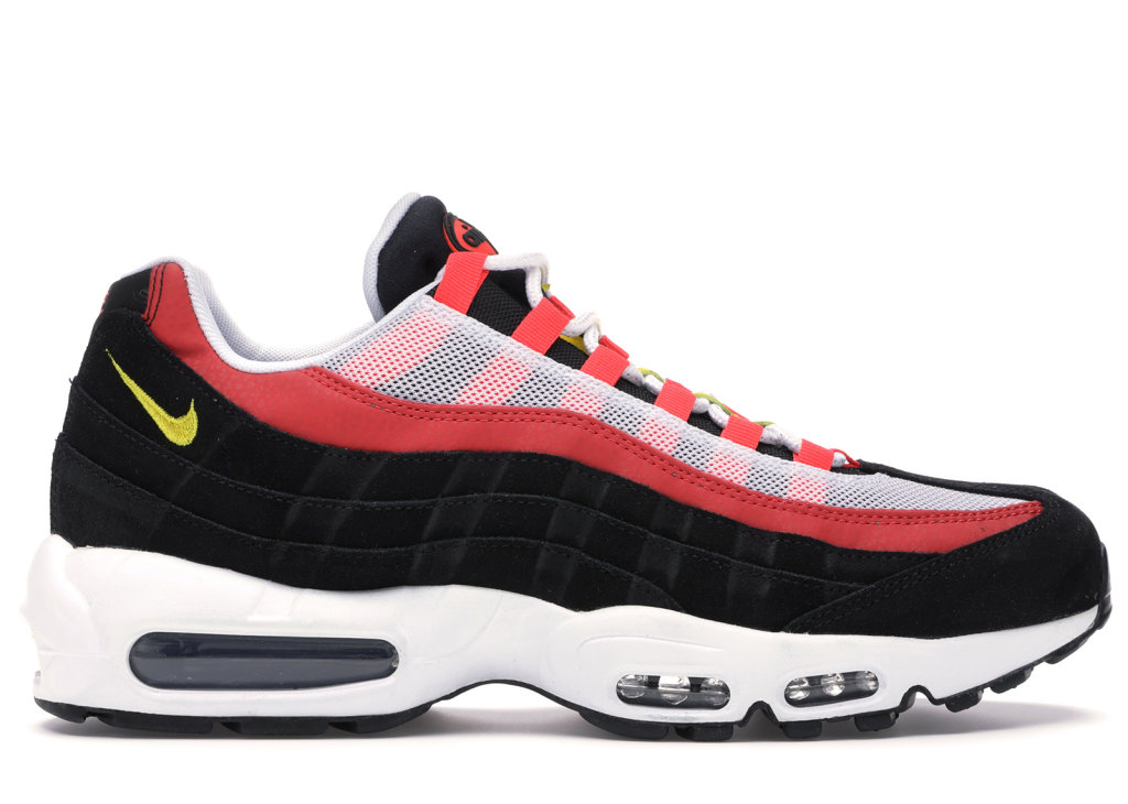 Nike Air Max 95 Black Crimson Yellow Black/Platinum Tint-Crimson-Electric Green (AT9865-101)