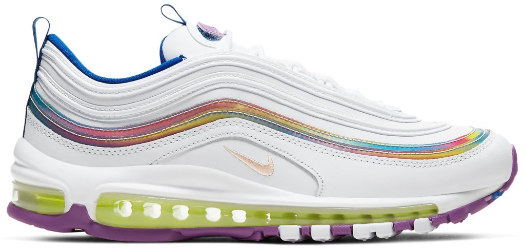 Nike Air Max 97 White Iridescent Stripes (W) White/Washed Coral-Purple-Blue-Volt (CW2456-100)