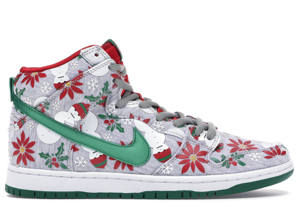 Nike Dunk SB High Concepts “Ugly Christmas Sweater” Grey Grey Heather/Pine Green-University Red (635525-036)