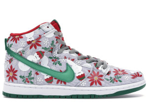 Nike Dunk SB High Concepts “Ugly Christmas Sweater” Grey Grey Heather/Pine Green-University Red (635525-036)