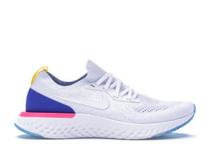 Nike  Epic React Flyknit White Racer Blue Pink Blast (W) White/White-Racer Blue-Pink Blast (AQ0070-101)