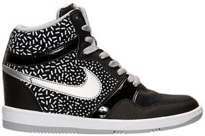 Nike  Force Sky High Print Wedge Black White (W) Black/Wolf Grey-White-Metallic Silver (705148-003)