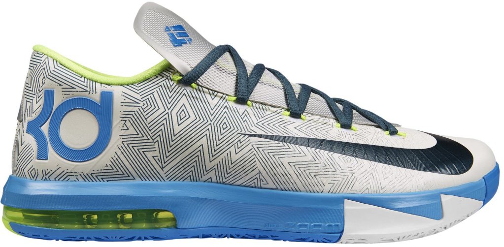 Nike KD 6 Home II Pure Platinum/Night Factor-Vivid Blue-Volt (599424-009)