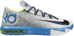 Nike KD 6 Home II Pure Platinum/Night Factor-Vivid Blue-Volt (599424-009)