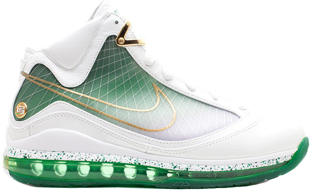 Nike LeBron 7 MTAG Los Angeles White/White-Metallic Gold-Gorge Green (375664-175)