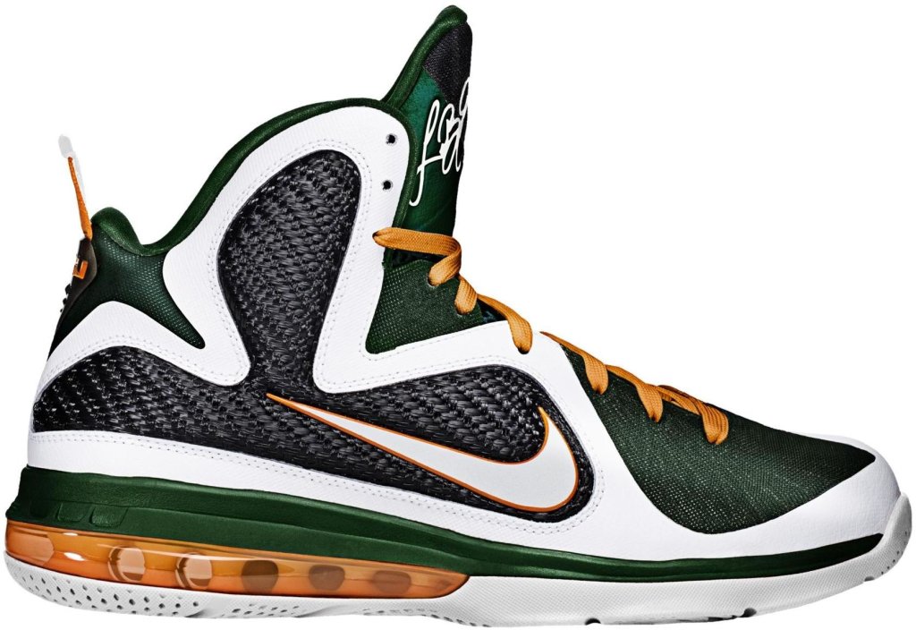 Nike LeBron 9 Miami Hurricanes White/White-Gorge Green-Total Orange (469764-102)
