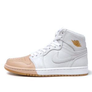 Air Jordan Womens Nike AJ I 1 Retro High Premium PRM ‘Dipped Toe Pack’ White Tan (2018) (AH7389-107)